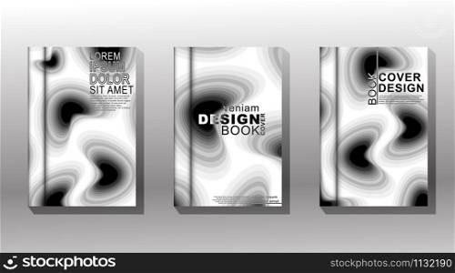 Vector collection of book covers, brochures etc. Liquid wave pattern with white and gray. Overlapping papercut design