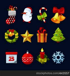 Vector collection of christmas icons. Illustrations set for celebration. Collection of icons new year holiday and xmas. Vector collection of christmas icons. Illustrations set for celebration