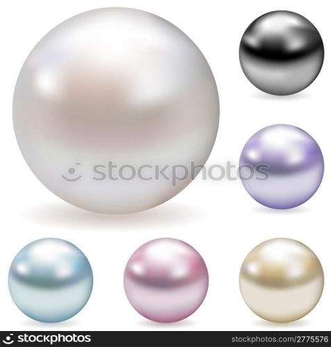 Vector collection of color pearls isolated on white background.