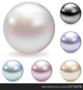 Vector collection of color pearls isolated on white background.