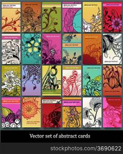 vector collection of colorful floral cards with blooming flowers and fantasy plants