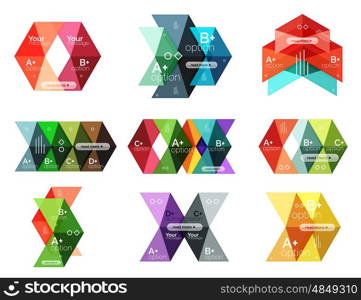 Vector collection of colorful geometric shape infographic banners. Backgrounds for workflow layout, diagram, number options or web design