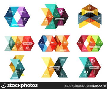 Vector collection of colorful geometric shape infographic banners. Backgrounds for workflow layout, diagram, number options or web design