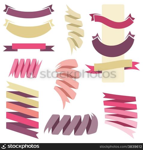 Vector collection of decorative design elements - multicolored retro scroll ribbons