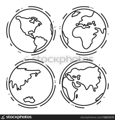 vector collection of earth globe, thin line flat symbols isolated on white background. earth globes simple icons