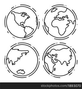 vector collection of earth globe, thin line flat symbols isolated on white background. earth globes simple icons