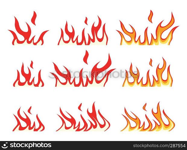 vector collection of fire icons. bonfire flame drawing design isolated on white background. colorful fire flame symbols