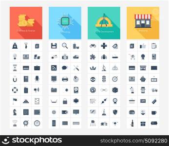 Vector collection of flat and simple web icons on SEO, business, shopping and technology theme. Design elements for mobile and web applications.
