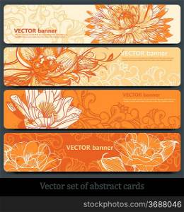 vector collection of floral banners in different shades of orange