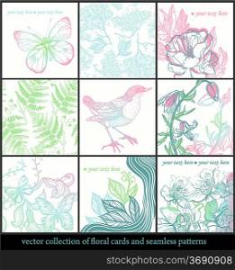 vector collection of floral cards and floral seamless patterns