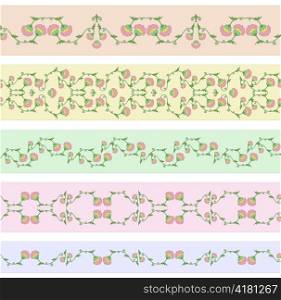 Vector collection of funky floral border designs in rococo style