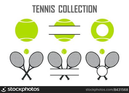 Vector collection of green tennis balls and tennis racket Leave space for adding text.