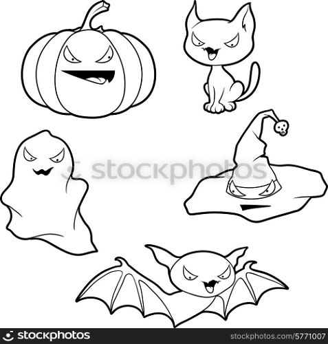 Vector collection of Halloween-related objects and creatures.. Vector collection of Halloween-related objects and creatures