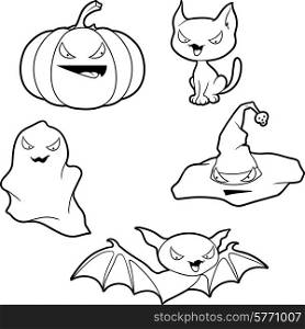 Vector collection of Halloween-related objects and creatures.. Vector collection of Halloween-related objects and creatures