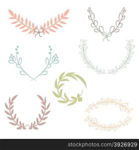 Vector collection of laurels, floral elements and banners