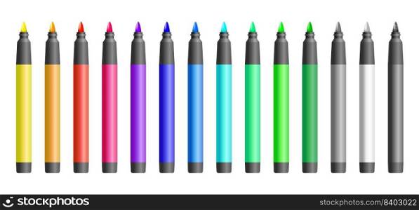 vector collection of marker pens isolated on white background. colorful school education tools. group of marker pen iconsillustration