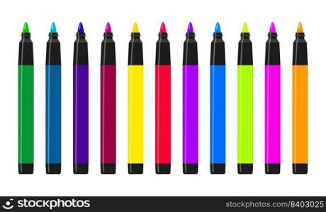 vector collection of marker pens isolated on white background. colorful school education tools. group of marker pen icons. eps10 illustration