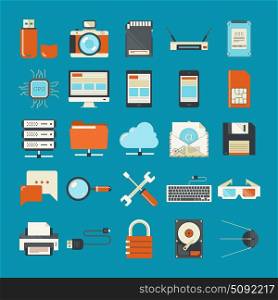 Vector collection of retro styled flat technology icons.