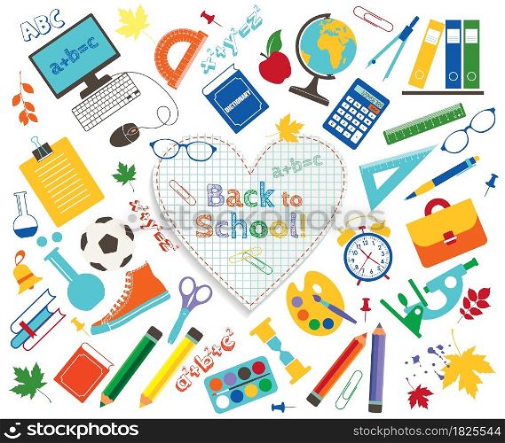 Vector Collection of School Supplies and Images. Vector Collection of School Supplies and Images isolated icon set on white background