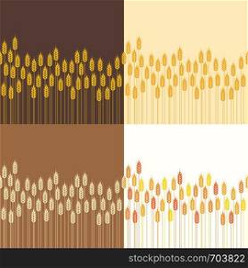 vector collection of seamless repeating wheat or rye field background patterns, abstract agricultural ornament for harvest illustration