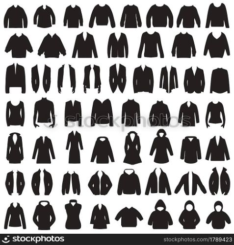 Vector collection of silhouette clothes, suit, jacket, and shirt design,