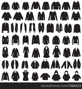 Vector collection of silhouette clothes, suit, jacket, and shirt design,