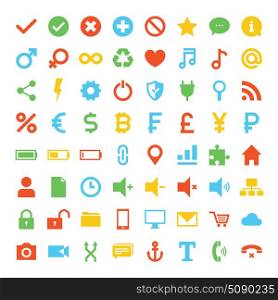 Vector collection of simplistic colorful universal icons.