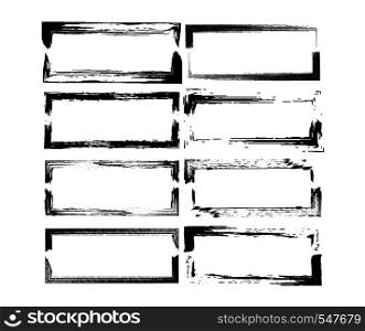 Vector collection of square empty borders. Set of black rectangle grunge frames.