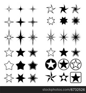Vector collection of stars isolated on white background.