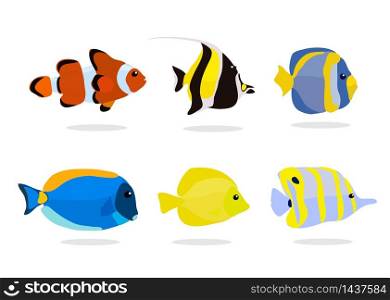 vector collection of Tropical fishes coral reef for aquarium, colorful ocean fish vector