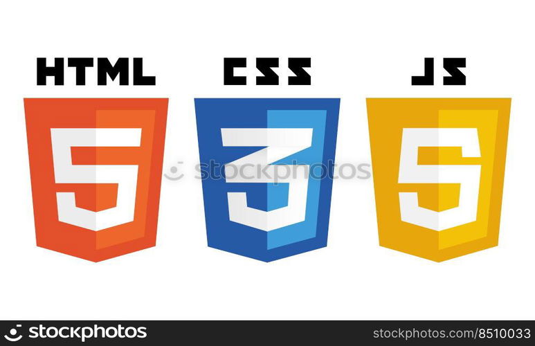 vector collection of web development shield signs  html5, css3, javascript