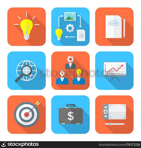 vector color flat design creative business process icons set long shadows&#xA;