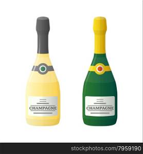 vector color flat design light dark champagne bottles isolated illustration on white background&#xA;