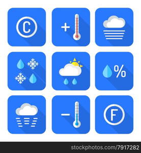 vector color flat design outline weather forecast icons set long shadow&#xA;