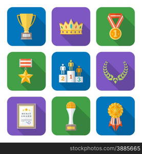 vector color flat design various rewards prize sign icons set long shadows&#xA;