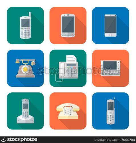 vector color flat design various telephones gadgets devices icons set long shadow&#xA;