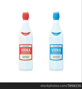 vector color flat design white red and blue label vodka bottles isolated illustration on white background&#xA;