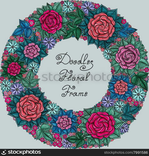 vector color floral frame pattern of spirals, swirls, doodles