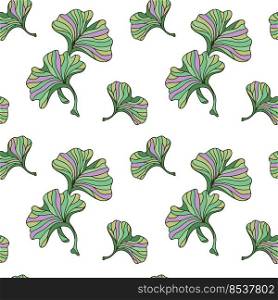 Vector color hand-drawn seamless pattern of Ginkgo tree leaves