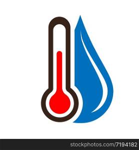 Vector color icon of thermometer and water drop isolated on white background, flat modern design. Stock illustration for websites and apps
