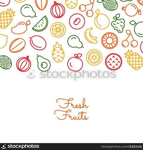 Vector color line fruits icons background on white with place for text illustration. Vector line fruits icons background with place for text illustration