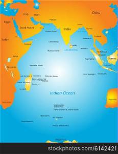 Vector color map of Indian ocean region. map of Indian ocean region