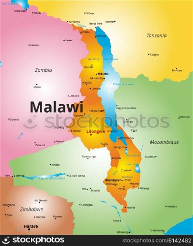Vector color map of Malawi country. color map of Malawi country