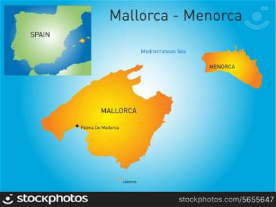 Vector color map of Mallorca-Menorca, Spain