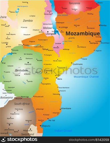 Vector color map of Mozambique country. color map of Mozambique country