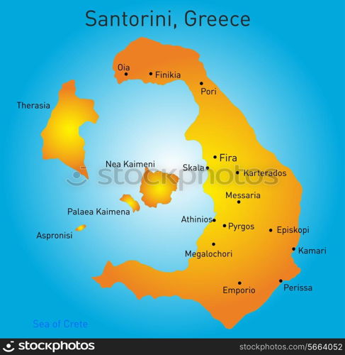 Vector color map of Santorini , Greece