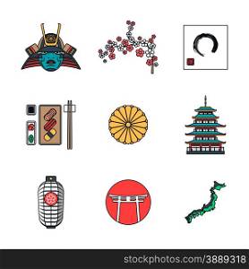 vector color outline japan national theme icons white background&#xA;