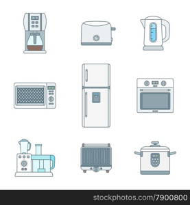 vector color outline various kitchen electric devices gadgets icons set&#xA;