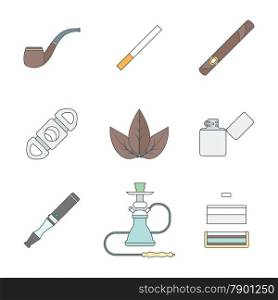 vector color outline various tobacco goods accessories icons set white background&#xA;