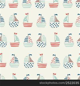 Vector color seamless repeating childish simple pattern with cute ships in Scandinavian style. Children&rsquo;s pattern with ships. Sea print.. Vector color seamless repeating childish simple pattern with cute ships in Scandinavian style. Children&rsquo;s pattern with ships. Sea print
